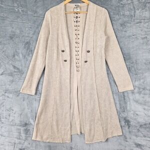 Womens Cardigan Small Boho Hippie Duster Knit Sweater Lace Up Open Front Western